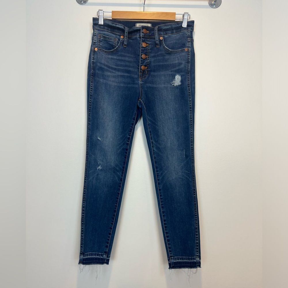 Madewell "10” High Rise Skinny" Womens Jeans Exposed Button Fly Raw Hem Size 28